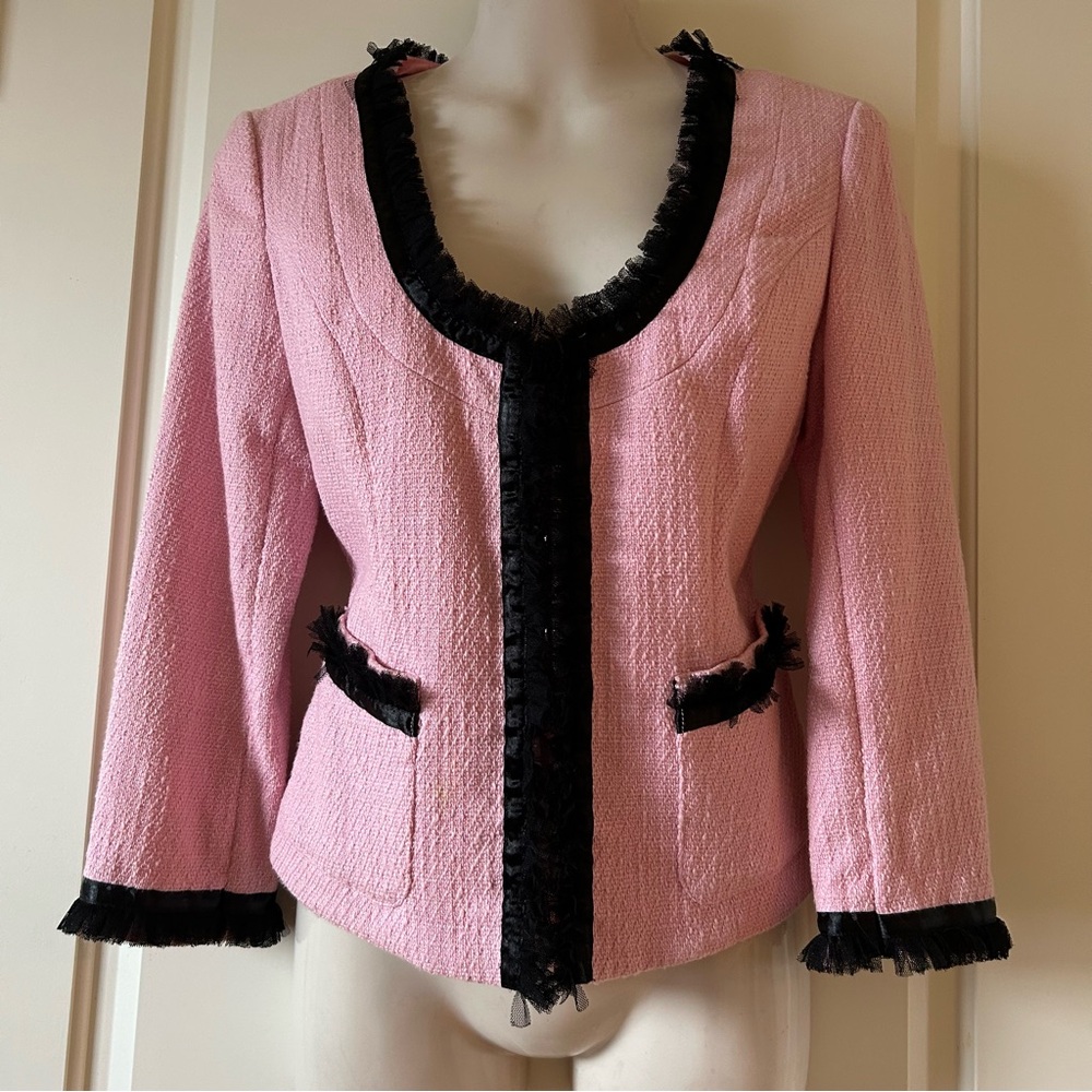 NWOT INC INTERNATIONAL CONCEPTS Pink/Black Designer Style Bouclee Jacket, Sze S